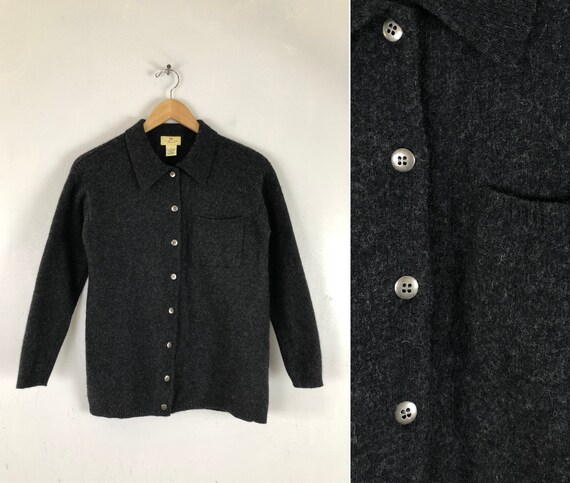 Vintage Wool Cardigan Sweater | 90s Dark Gray Lamb