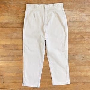 Vintage High Waist Cotton Khaki Capris Size Medium 29&quot; Waist 90s Cropped Pants Cream Twill