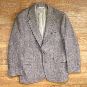 Vintage Mens Tweed Blazer Size 38S 70s 100% Wool Herringbone Sport Coat Jacket