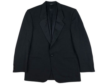 Vintage Herren Smoking Blazer Größe 44R | 1980er-Jahre-Sakko aus Wolle und Satin in Schwarz