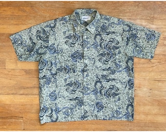 Vintage Mens Hawaiian Shirt Size Large 1990s Retro Abstract Print Button Down