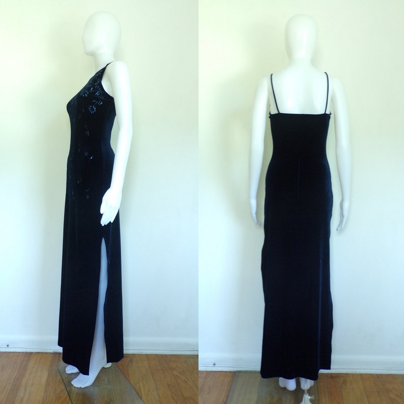 midnight blue maxi glitter flowers fancy maxi sleeveless bodycon dress 1990s 90s crushed velvet dress size xs small
