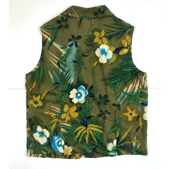 Vintage Tropical Print Top | 90s Floral Print Ray… - image 4