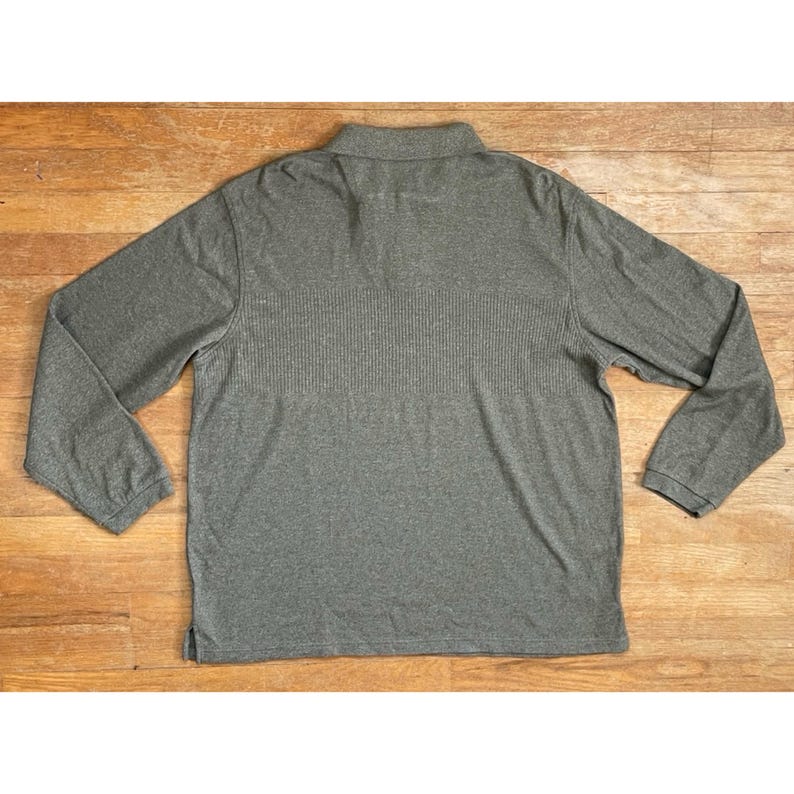 Vintage Mens Knit Polo Shirt Size Size XL/XXL 1990s Olive Green Ribbed Long Sleeve Collared image 5