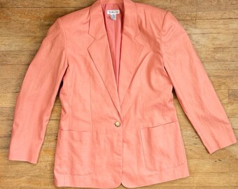 Vintage Coral Linen Blazer Size Medium 80s Pink/Orange Sport Coat Suit Jacket