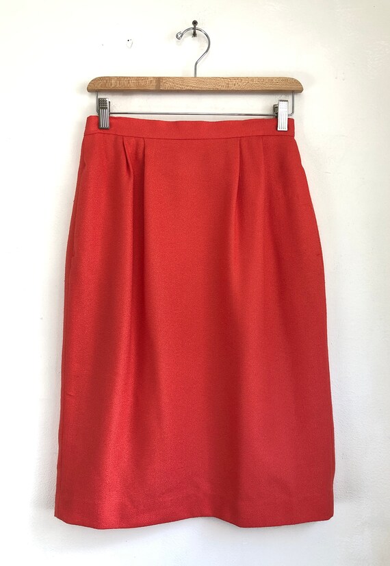 Vintage Bright Orange Pencil Skirt | 80s Crepe St… - image 2