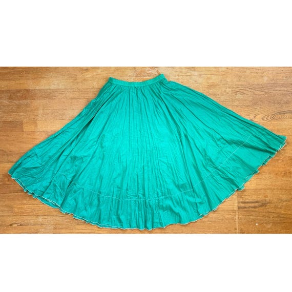 Vintage Teal Cotton/Silk Blend Midi Skirt Size XS/Small 26-29" Waist Flowy Bohemian Style