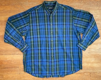 Vintage Mens Plaid Shirt Size XXL 1990s Nautica Tartan Cotton Button Down