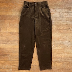 Vintage High Waist Velvet Pants Size XS 25&quot; Waist 1990s Brown Ankle Trousers