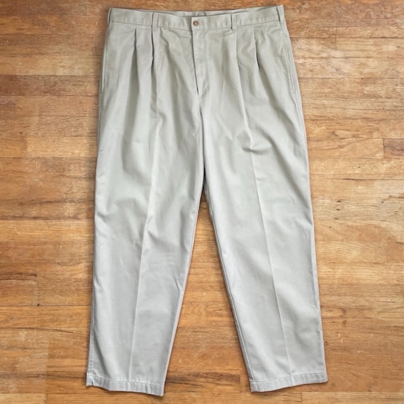 Vintage Mens Khaki Pants Size 40x29 1990s Twill Cotton Pleated