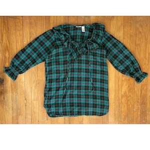 Camisón de franela a cuadros vintage, talla mediana, década de 1990, camisa de dormir de franela de algodón, top de pijama
