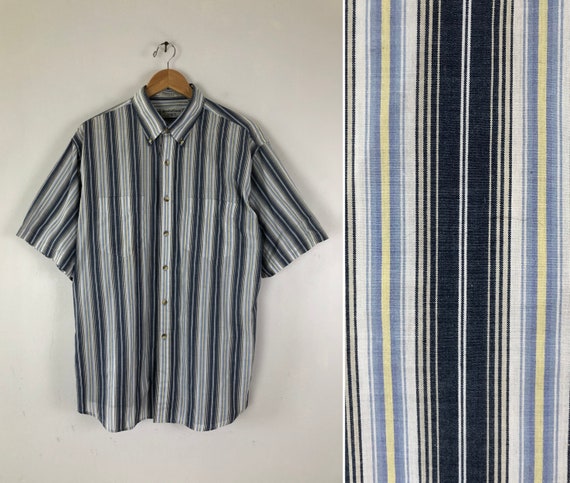 Vintage Mens Striped Shirt | 80s Short Sleeve Butt