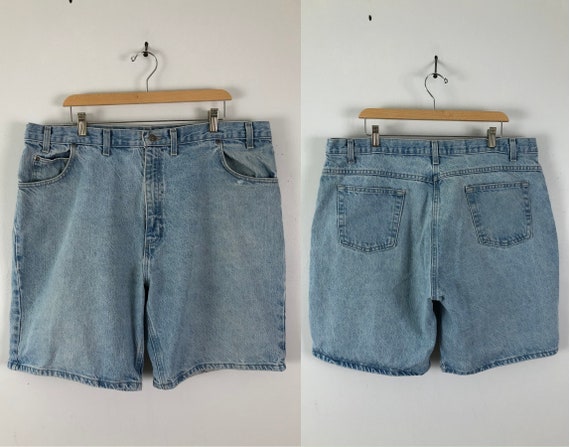 Vintage Mens Jean Shorts | 90s Faded Blue Jeans D… - image 1