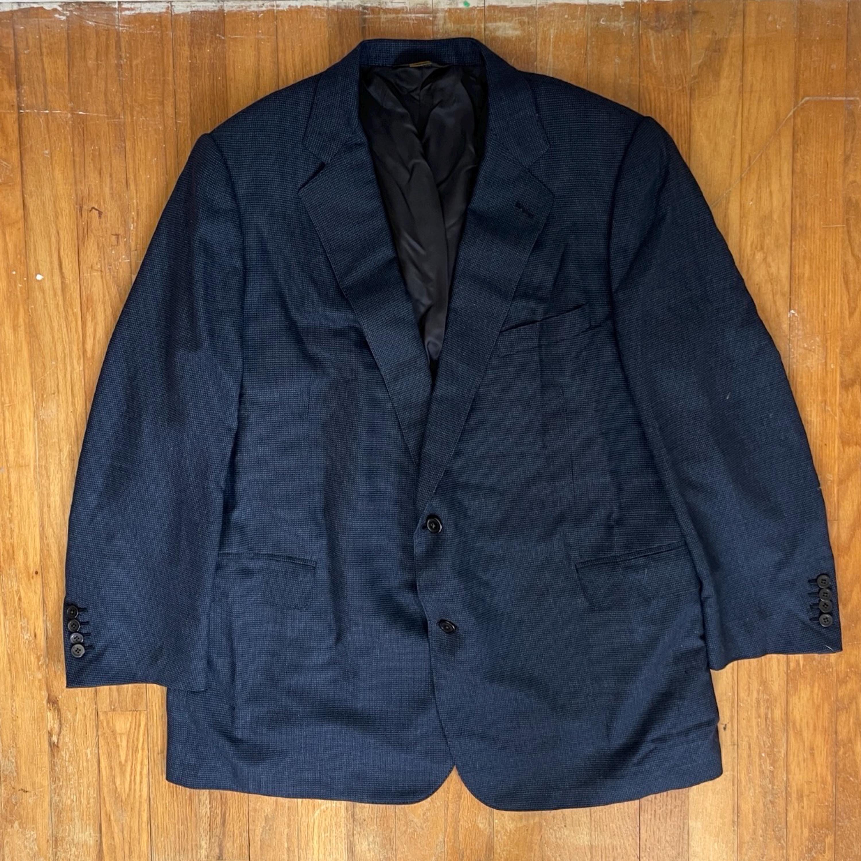 Vintage Mens Wool Blazer Size 44 1980s Fully Canvassed Woven Sport 
