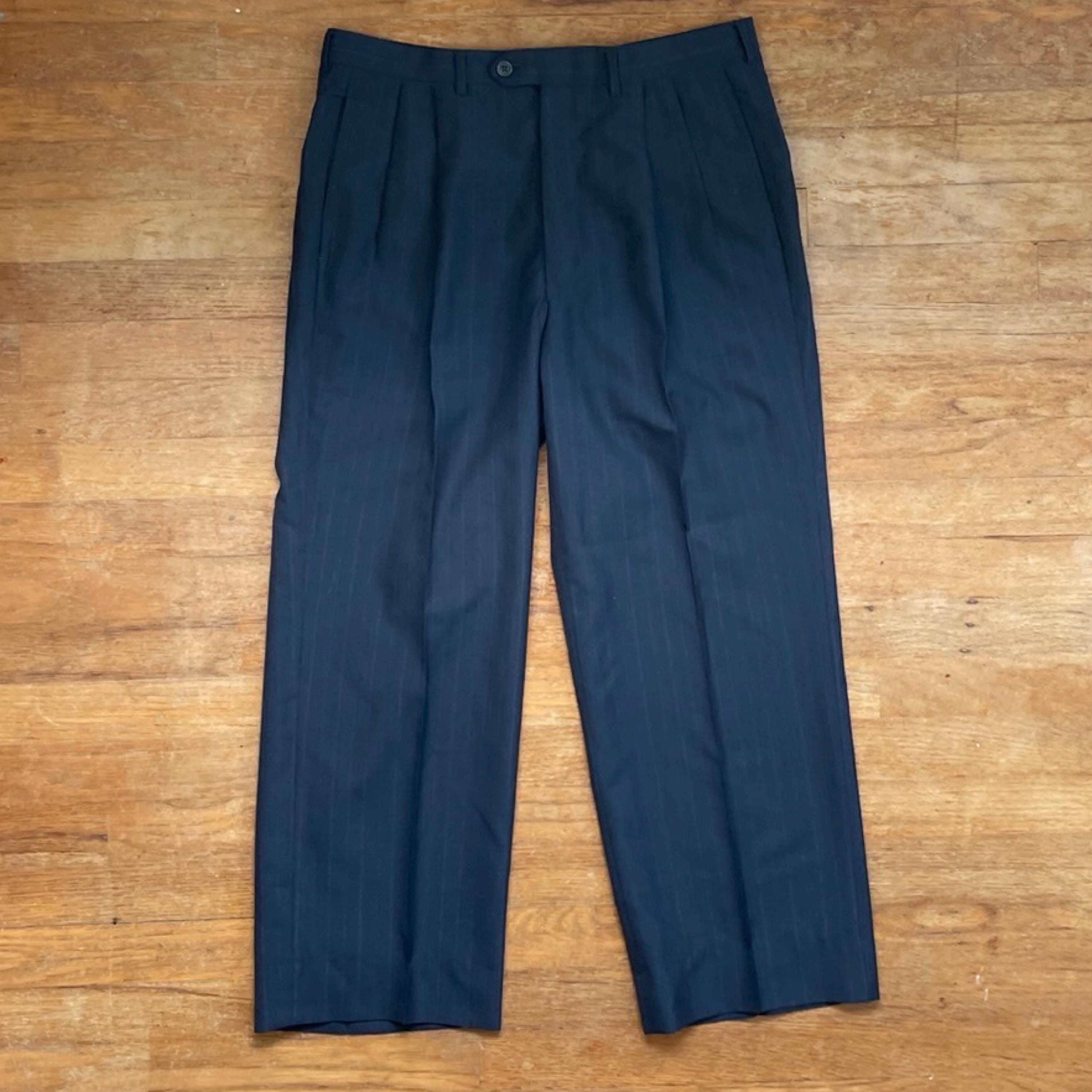 Vintage Mens Wool Pinstripe Pants Size 32x26 1970s Cropped Steel
