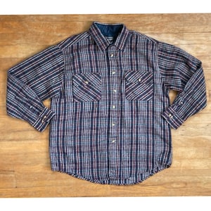 Vintage Mens Plaid Flannel Shirt Size Large 1980s Soft Acrylic Blend Long Sleeve Button Down