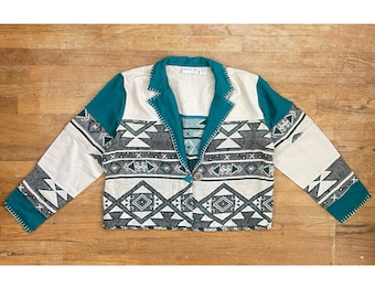 Vintage Tapestry Cotton Jacket Size XL 90s Southwestern Geometric Pattern