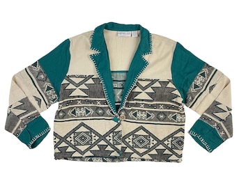 Vintage Tapestry Cotton Jacket | 90s Southwestern Geometric Pattern Jacket | Womens Size XL