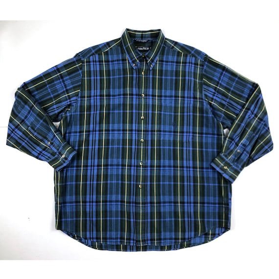 Vintage Mens Plaid Shirt | 90s Nautica Tartan Cot… - image 1