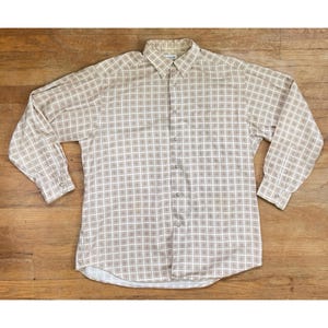 Vintage Mens Geometric Print Shirt Size Large 1990s Plaid Medallion Cotton