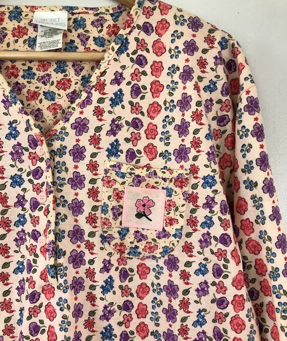 Vintage Floral Night Shirt | 90s Vanity Fine Knit… - image 3