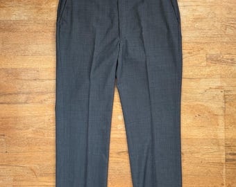 Vintage Mens Gray Wool Blend Dress Pants Size 40x30 90s Flat Front Trousers 40 Waist 30 Inseam