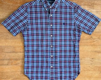 Camisa vintage de cuadros Ralph Lauren para hombre, talla pequeña, años 90, algodón, azul/rojo/blanco