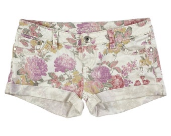 Vintage Low Rise Jean Short Shorts Womens Size XS | 28" Waist | 90s Floral Print Distressed Denim