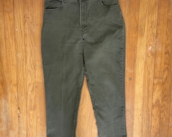 Vintage High Waist Jeans Size Large 33" Waist 1990s Faded Olive Green Denim