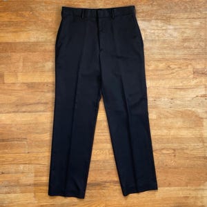 Vintage Mens Black Dress Pants Size 32x32 1990s Flat Front Polyester Trousers | 32 Waist x 32 Inseam