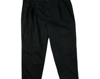 Vintage Mens Faded Black Chinos Size 40x29 | 1990s Twill Cotton Pleated Pants | 40 Waist x 29 Inseam