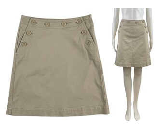 Vintage Khaki Mini Skirt | 90s Nautical Twill Cotton Skirt | Womens Size XS | 26" Waist