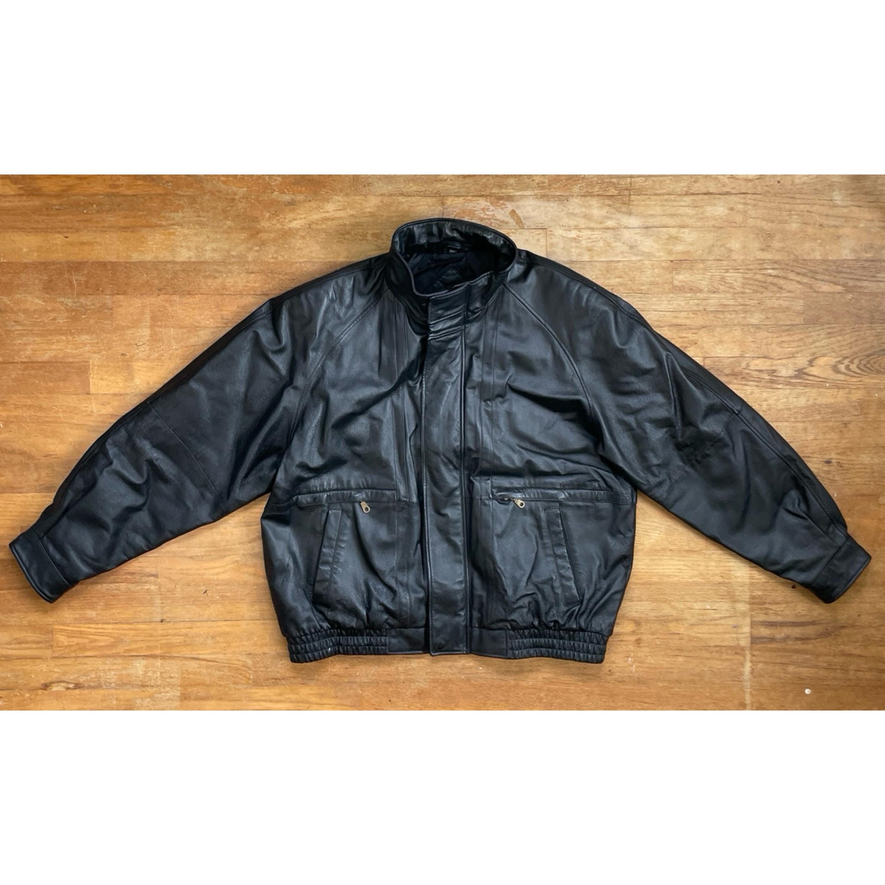 Vintage Black Leather Coat Size XL 1990s David Taylor Bomber