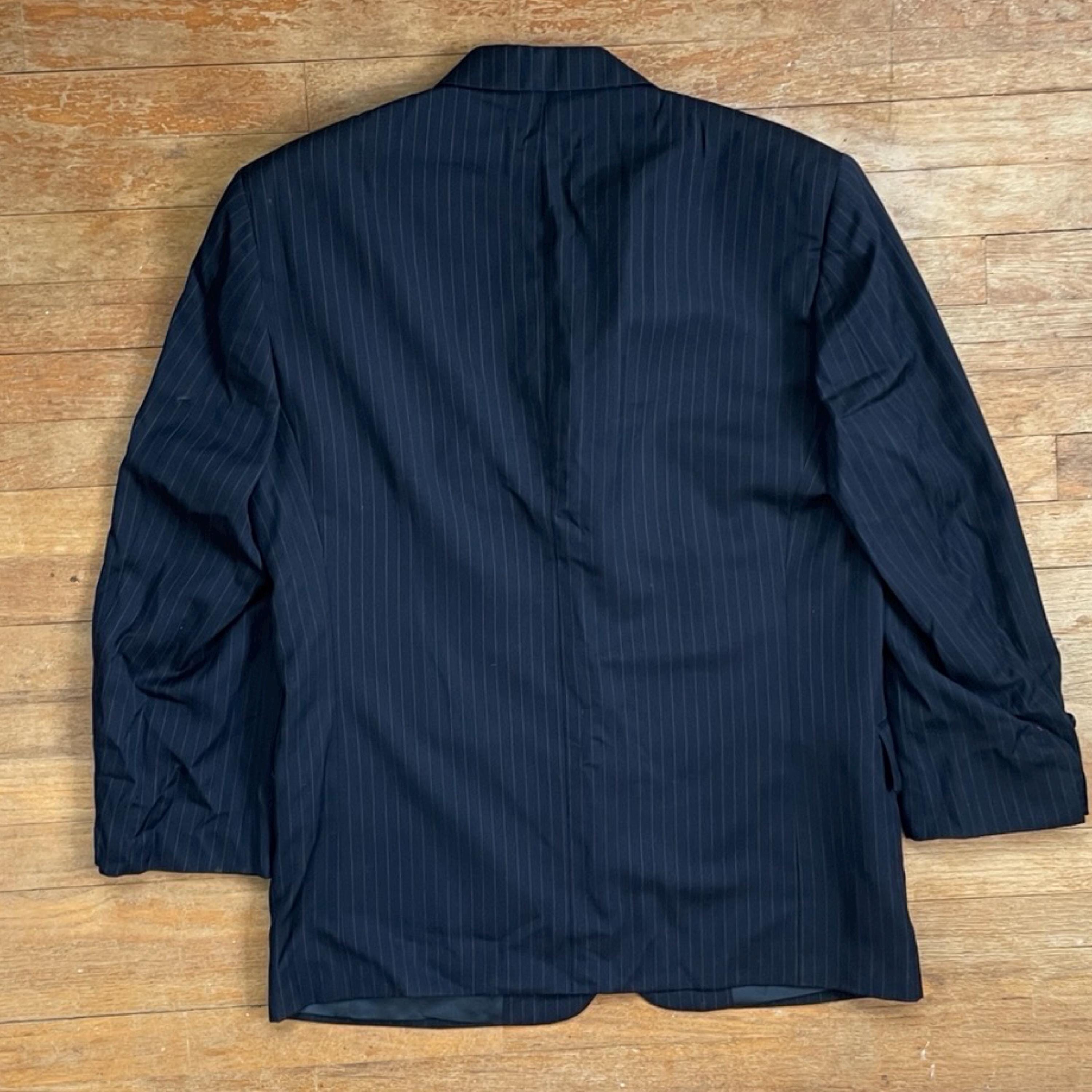 Vintage Mens Suit Set Size 42R Blazer 32x27 Pants 90s Navy Blue
