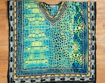 Vintage Long Caftan Top One Size (Medium/Large/XL/1X) 1990s Geometric Print Oversize Shirt