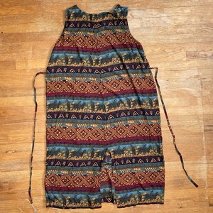 Vintage Tribal Zebra Print Dress Size 1X (18W) 1990s Rayon Sleeveless Maxi Tie Back Waist image 10