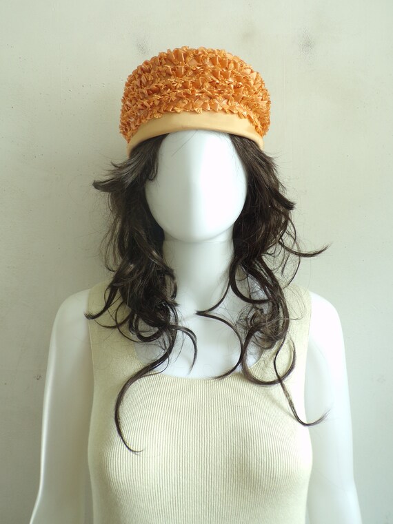 Vintage 50s Floral Hat Orange Woven Straw Hat wit… - image 10