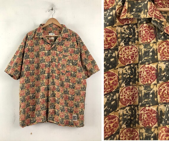 Vintage Mens Hawaiian Shirt | 90s Geometric Checke