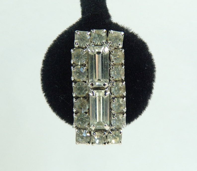60s crystal rhinestone earrings 1960s mad men fancy evening earrings square minimalist clip on vintage earrings costume jewelry
