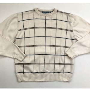 Vintage Plaid Cotton Sweater 90s Oscar De La Renta Crew Neck Sweater Womens Size Large Etsy