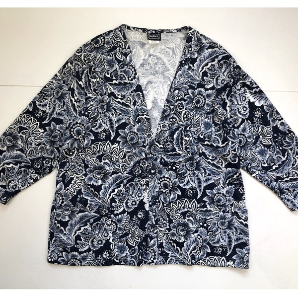 Vintage Floral Print Jacket | 90s Deep V-Neck Jacket with 3/4 Sleeves | Womens Size XXL