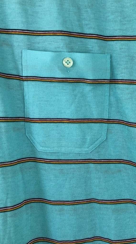 Vintage Mens Striped Polo Shirt | 80s Blue Fine K… - image 4