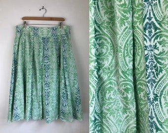 Vintage Damask Print Skirt | 90s Pleated A-Line Skirt | Womens Size Large/XL | 34" Waist