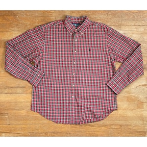 Vintage Mens Ralph Lauren Shirt Size XL 1990s Red Plaid Cotton Button Down