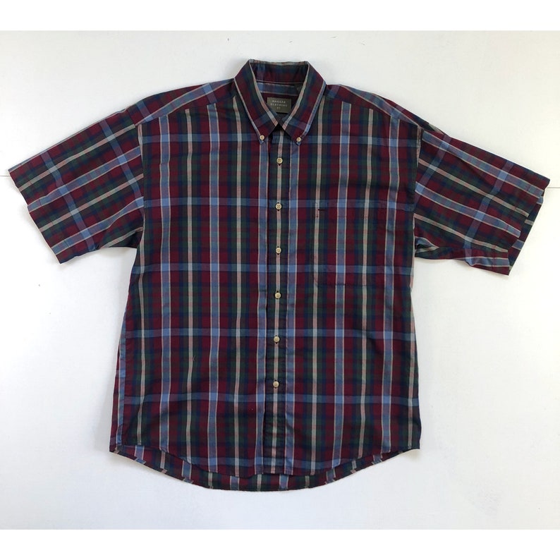Tartan Red And Blue Plaid Men's Short Sleeve Shirt