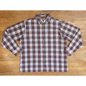 Vintage Mens Plaid Shirt Size XL 1970s Single Needle Tartan Button Down Collared