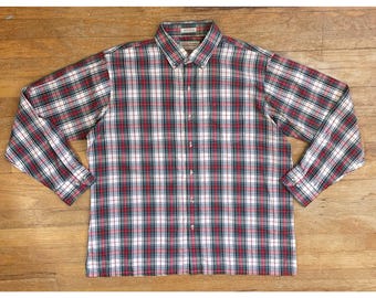 Vintage Mens Plaid Shirt Size XL 1970s Single Needle Tartan Button Down Collared