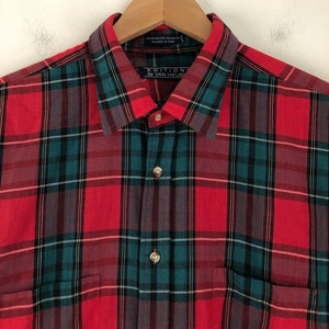 Vintage Mens Plaid Shirt 80s Tartan Lightweight Cotton Blend Button ...