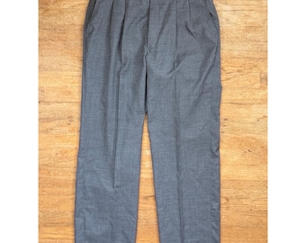 Vintage Mens Double Pleated Pants Size 32x30 90s Gray Wool Blend Dress Trousers