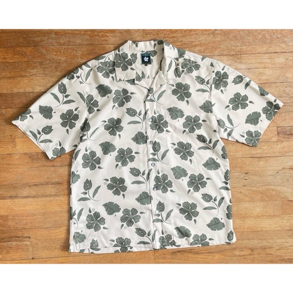 Vintage Mens Silk/Cotton Hawaiian Shirt Size Large 1990s Tropical Floral Print Short Sleeve Button Down
